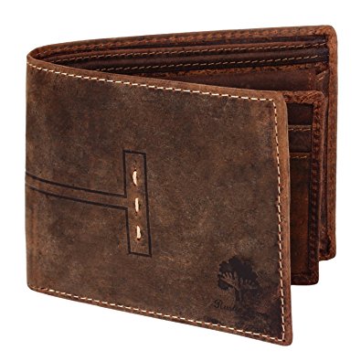 Rustic Town Handmade Bifold Leather Wallet with RFID Blocking